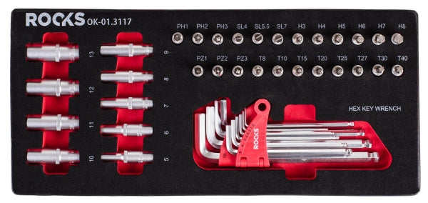 ROOKS OK-01.3117 SET DI SERRATURA HEX/TORX LOCK E CHIAVI A BRUGOLA, 42 PEZZI