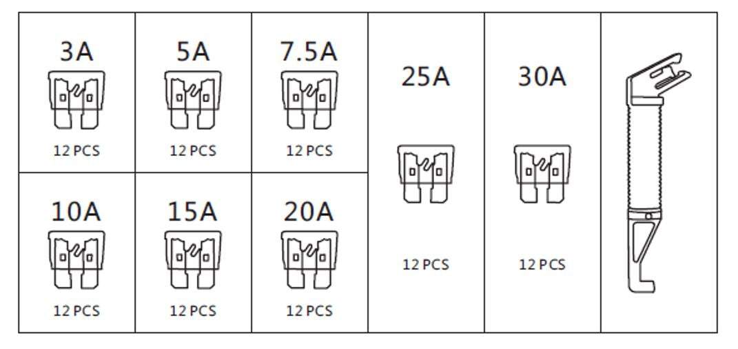 ROOKS OK-03.1005 SET FUSIBILI STANDARD (ATO), 97 PZ: 3A, 5A, 7,5A, 10A, 15A, 20A, 25A, 30A