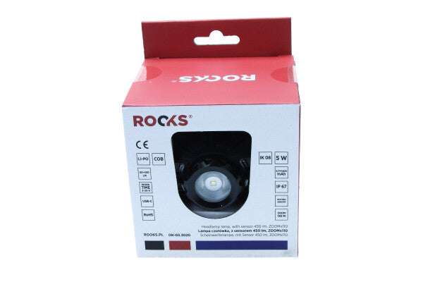 ROOKS OK-03.3020 LAMPADA DA TESTA, CON SENSORE 450 LM, ZOOMX110