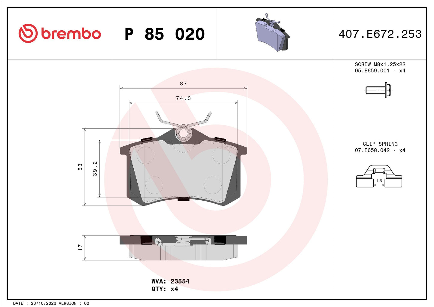 Kit pastiglie freno, Freno a disco - P 85 020