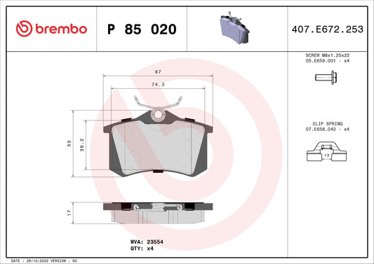 Kit pastiglie freno, Freno a disco - P 85 020