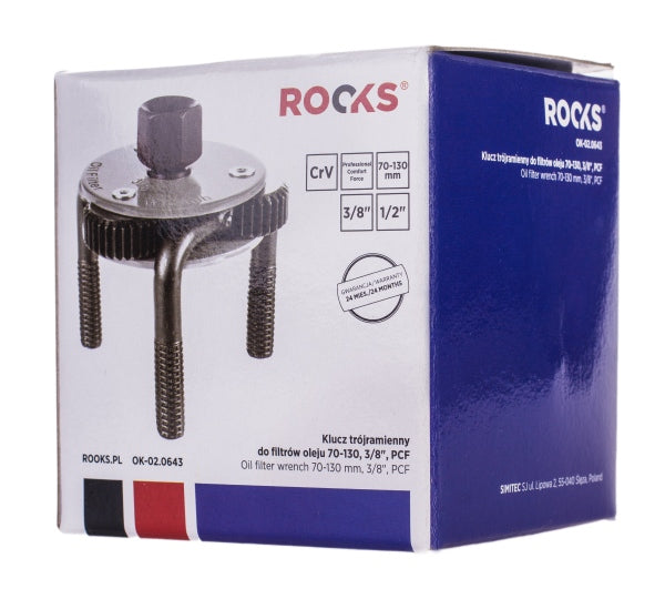 ROOKS OK-02.0643 CHIAVE A TRE BRACCI PER FILTRI OLIO 70-130 3/8 1/2