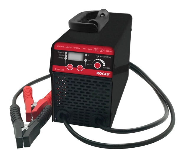 ROOKS OK-03.0022 RADDRIZZATORE INVERTER CON START START 12V / 24V - 80A - 600A - 800 AH, LCD, CAVI 2,1 M