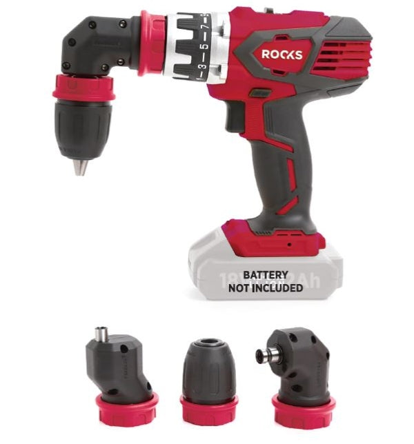 ROOKS OK-03.4031 TRAPANO AVVITATORE A PERCUSSIONE CON MANICI ANGOLARI INTERCAMBIABILI, 18V AQ-ONE, 58 NM, SENZA BATTERIA