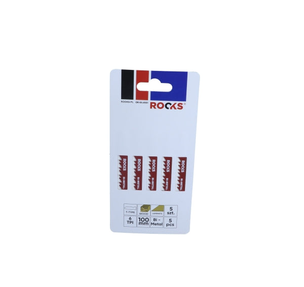 ROOKS OK-03.4501 LAMA PER SEGHETTO ALTERNATO BIMETALLICO, T-TYPE, LEGNO E COMPOSITO, 6 TPI X 100 MM, SET DA 5