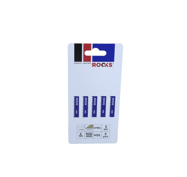 ROOKS OK-03.4505 LAMA PER SEGHETTO ALTERNATIVO HSS, T-TYPE, METALLO E COMPOSITO, 8 TPI X 100 MM, SET DA 5