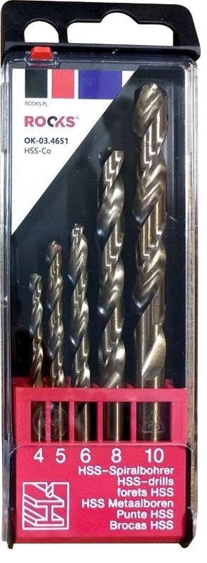 ROOKS OK-03.4651 PUNTE PER METALLO FORTI HSS-CO 1000 N/MM2, SET 5 PEZZI 4/5/6/8/10 MM