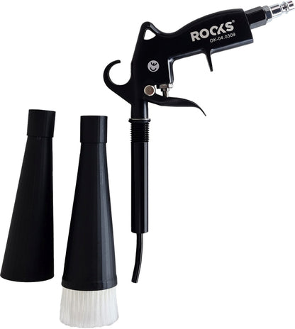 ROOKS OK-04.0309 PISTOLA DI SOFFIAGGIO TORNADO DUO-TURBO, PISTOLA PER PULIZIA TAPPEZZERIA CON CUSCINETTO E SPAZZOLA